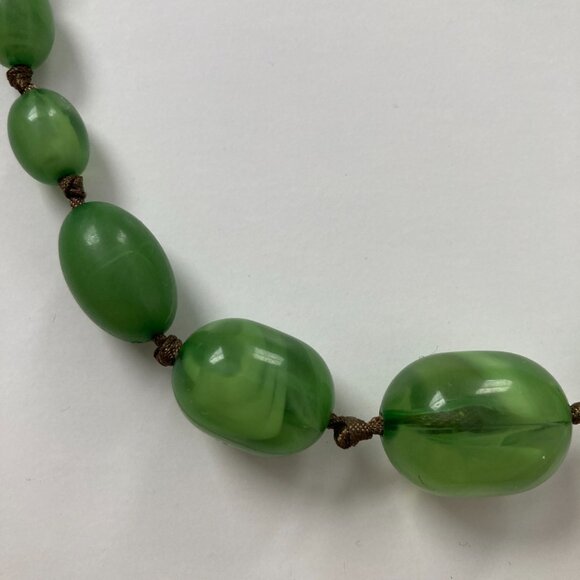 Green Beaded Necklace on Brown Ribbon - Picture 2 of 3
